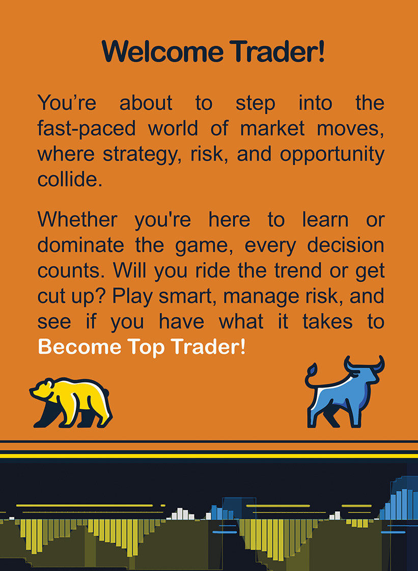 Welcome screen with bull and bear symbols representing trading competition