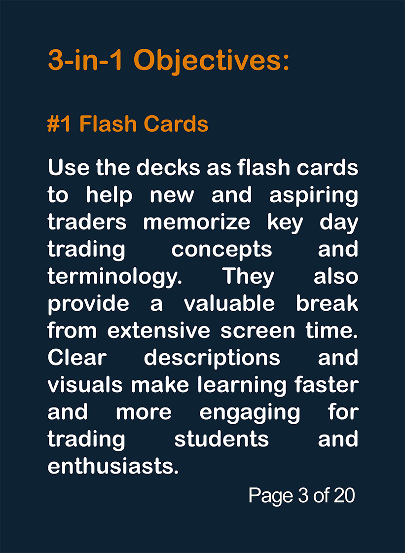 Page 3 of 20. Flash card learning feature for trading concepts in Papercuts Trading
